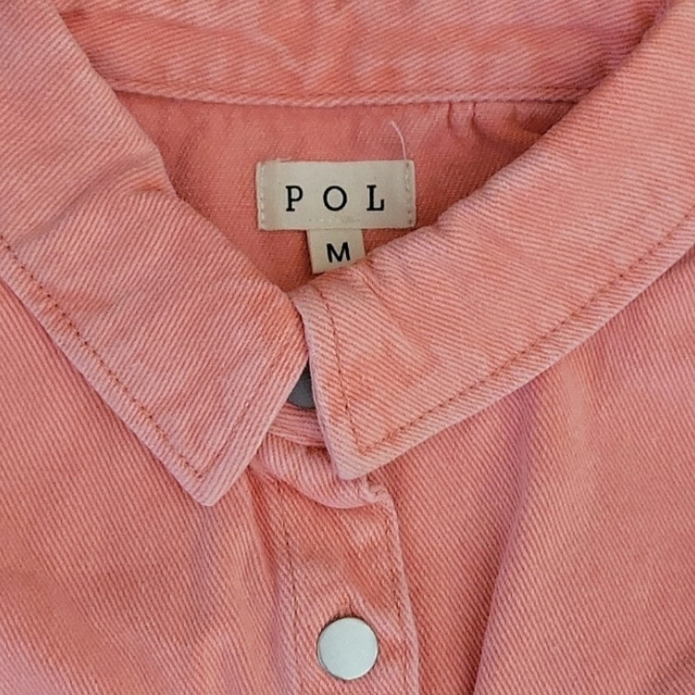 New $78 POL Dani Denim Dreams Sweater Sleeve Mixed Media Shirt Jacket Shacket M - Picture 3 of 4